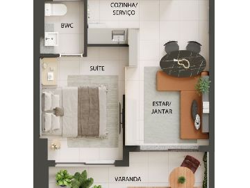 Planta do apartamento de 37,45m2