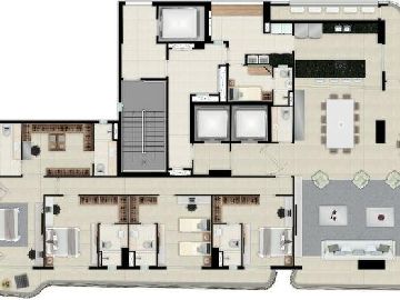 Planta baixa do apartamento com sala de estar integrada � varanda gourmet