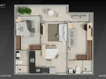 Planta de 56,00m� com 2 su�tes