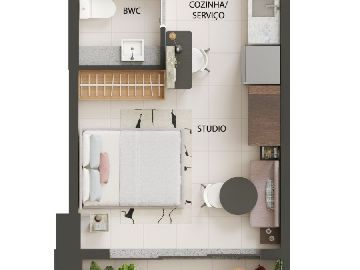 Planta apartamento tipo Studio de 28,00m�