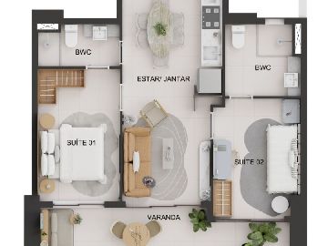 Planta do apartamento de 62,80m2