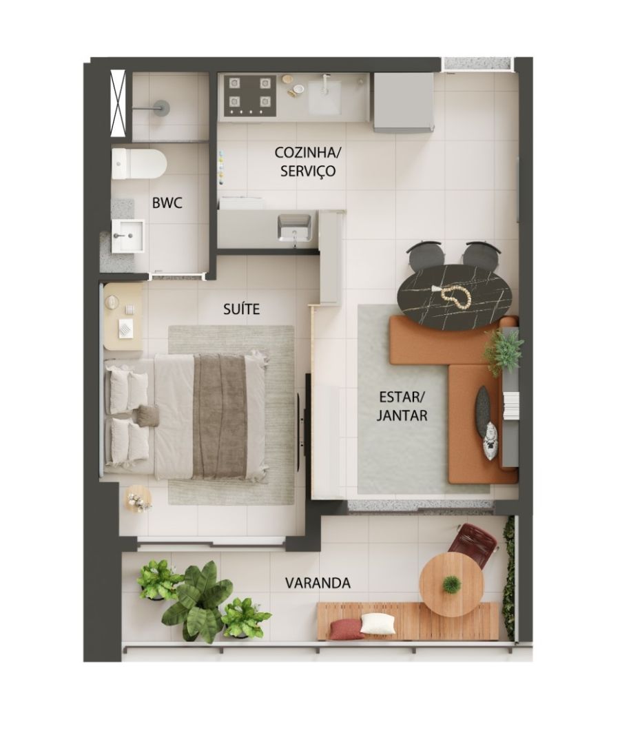 Planta do apartamento de 37,45m2