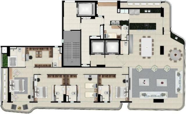 Planta baixa do apartamento com sala de estar integrada � varanda gourmet