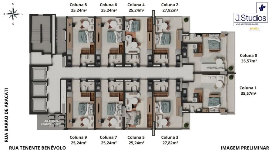 Planta do pavimento tipo de apartamentos