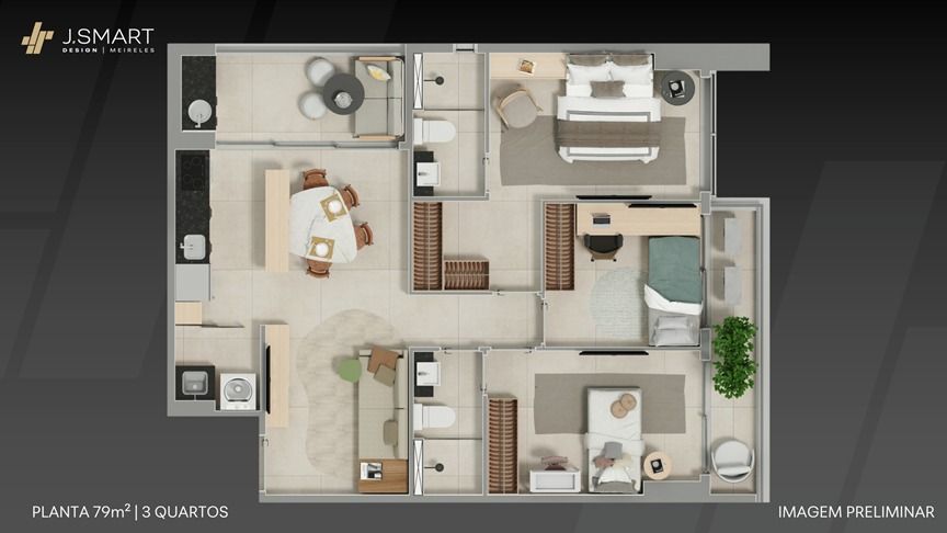 Planta de 79,00m� - 3 quartos 