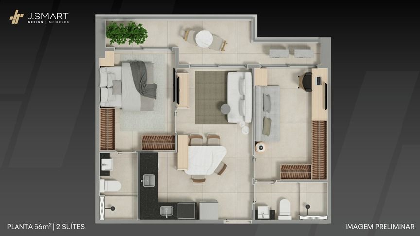 Planta de 56,00m� com 2 su�tes