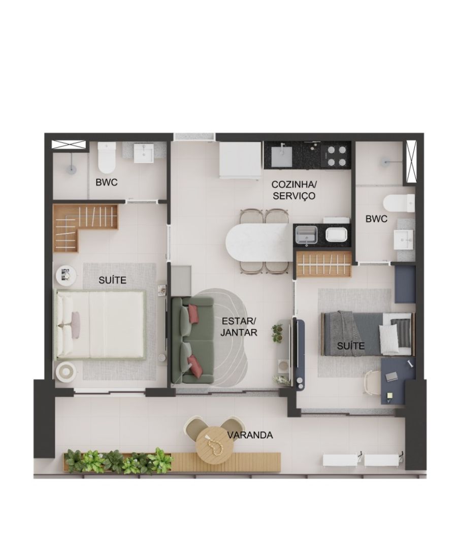 Planta do apartamento de 56,20m�