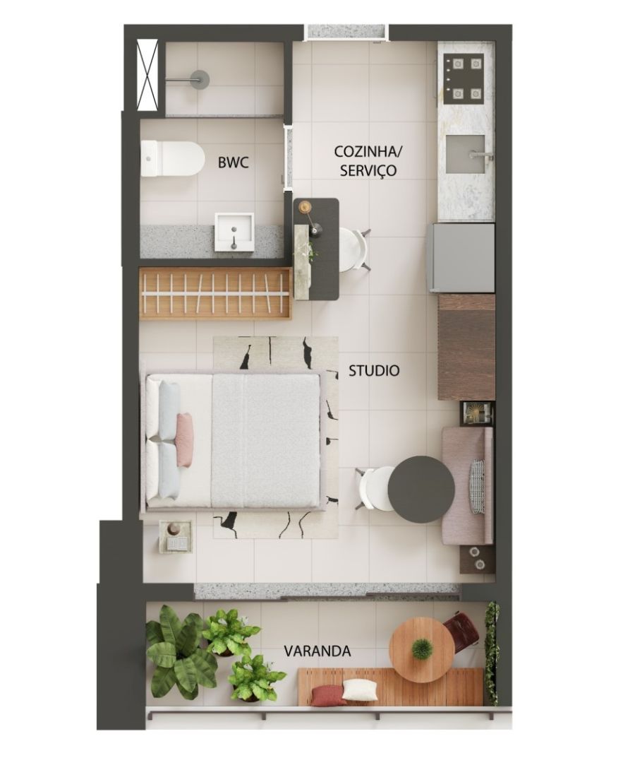 Planta apartamento tipo Studio de 28,00m�