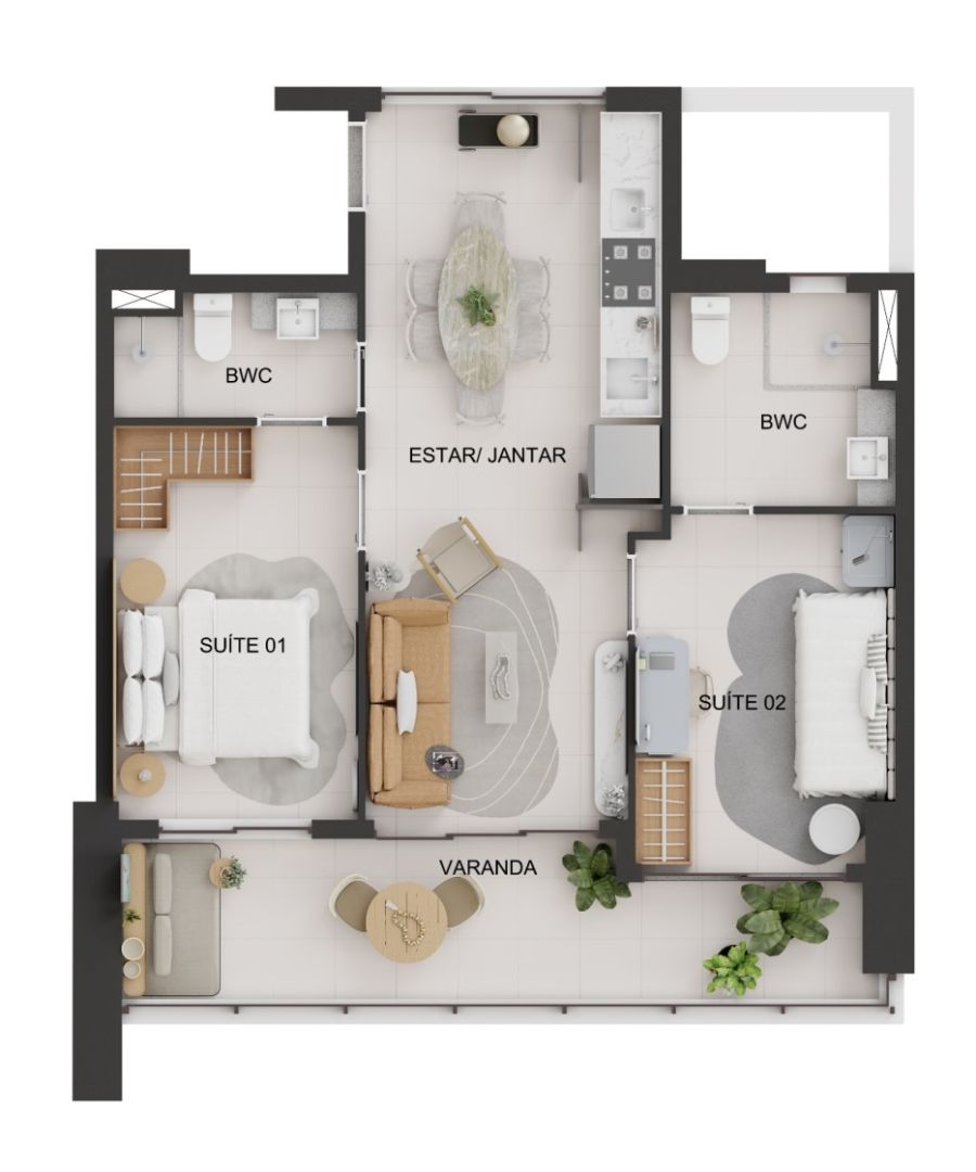 Planta do apartamento de 62,80m2