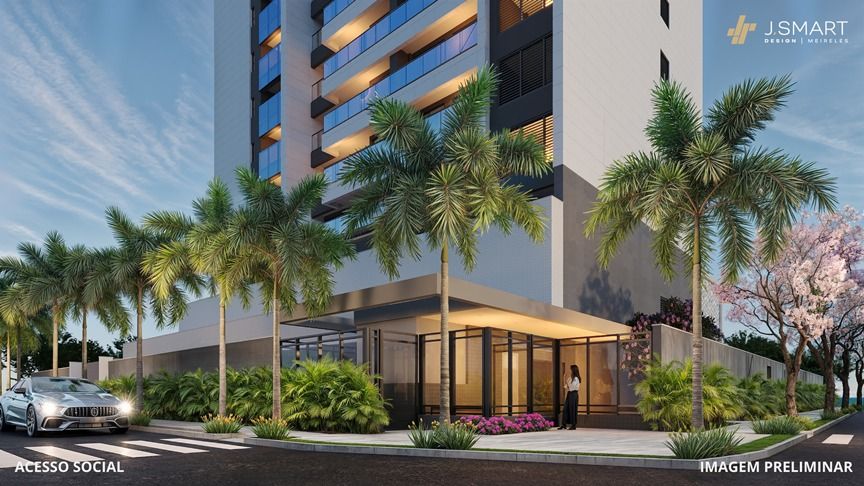 Proje��o da entrada vista da esquina das ruas do empreendimento