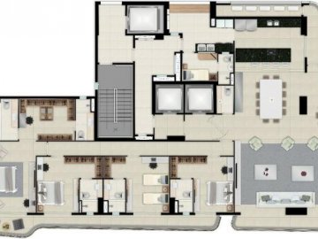 Planta baixa do apartamento com sala de estar integrada  varanda gourmet